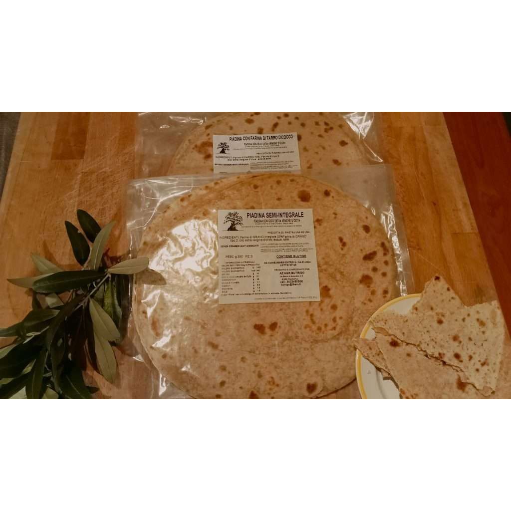 Piadine artigianali con olio evo e grani antichi. Farro - 3 Pezzi