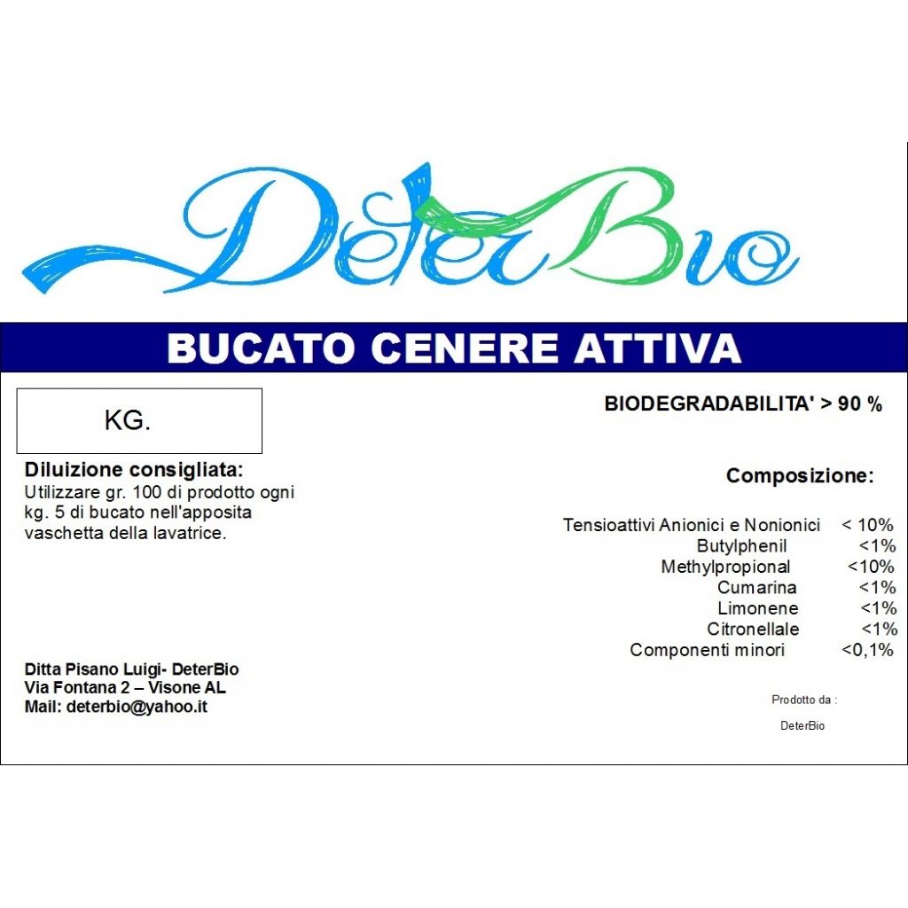 Detersivo bucato lavatrice cenere attiva kg. 5