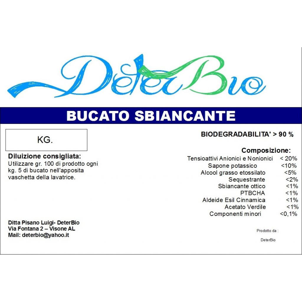 Detersivo bucato lavatrice sbiancante kg. 10